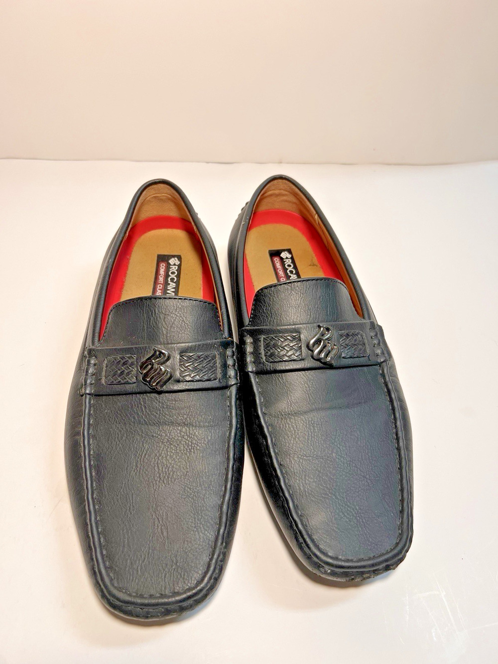 Rocawear Men's Black Comfort Cushioned Slip-On Loafers Diamond Pattern Size 10.5